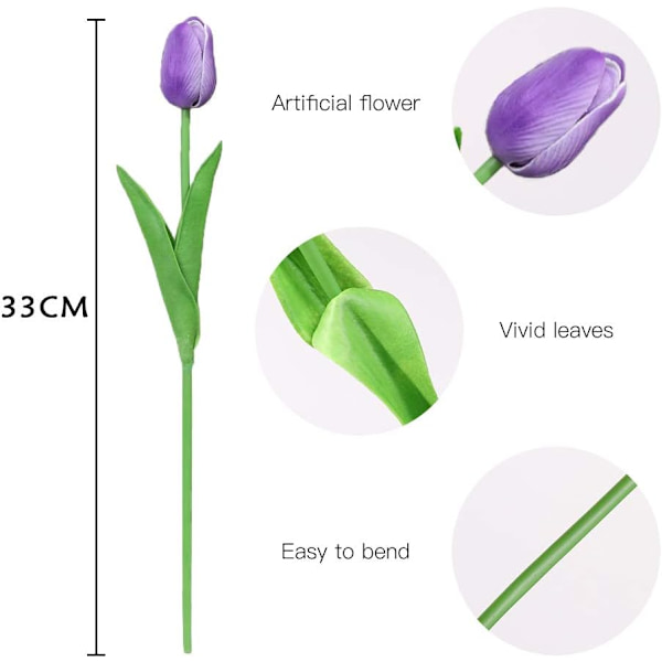 Lila-10 konstgjorda tulpaner konstgjorda blommor latex materi