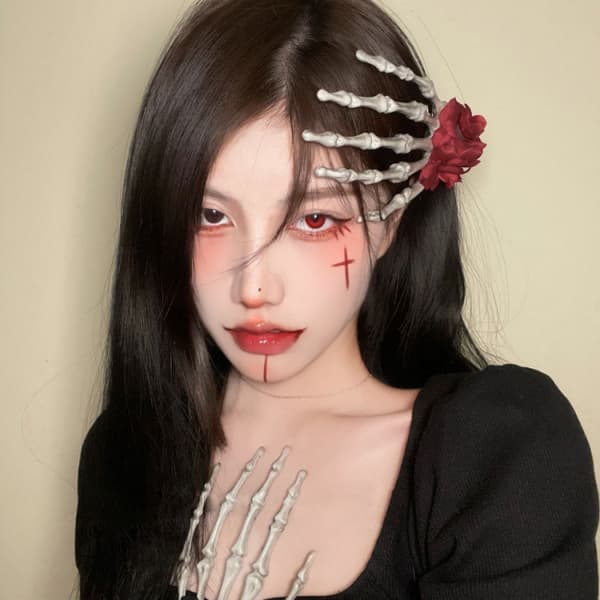 Røde Halloween Knogle Hårklemmer Skelet Hånd Hårklemme Sorte Roser