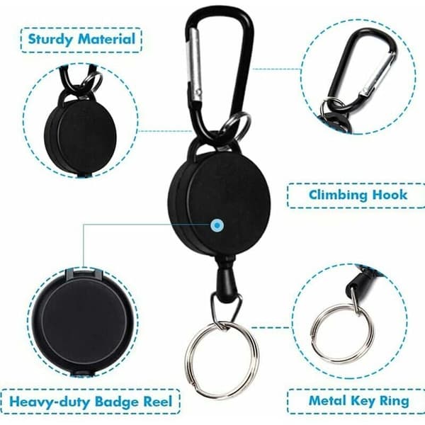 Märkeshållare, Retractable Keychain 3 st, Karabinhake med Teles