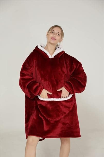 Blød hættetrøje tæppe - Vinrød 90x75cm Pullover Varm hættetrøje Oversi