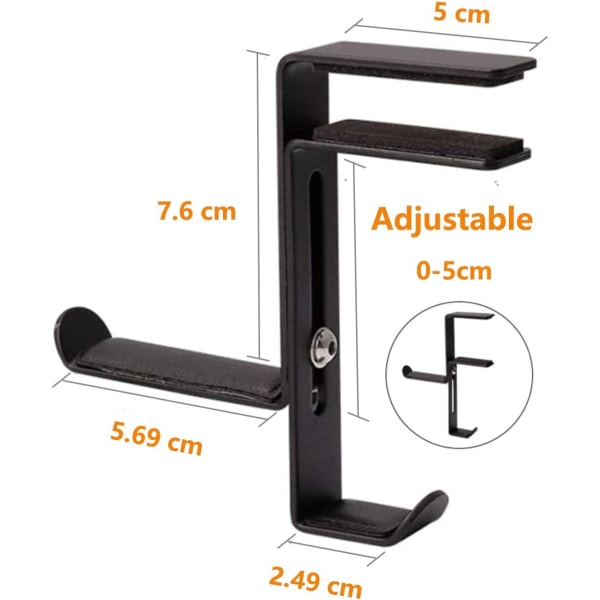 Spillhodeholder for gaming - Svart - Krokholder - Justerbar - Skrivebord