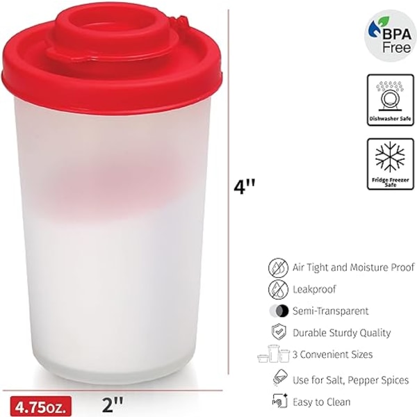 140 ml, sett med 2, BPA-fri gjennomsiktig plast salt- og pepperbøsse