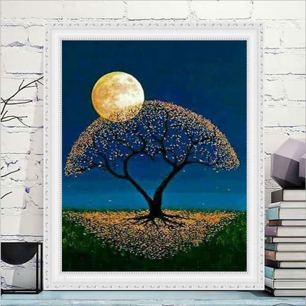 DIY full diamond painting new landscape big tree under the moon