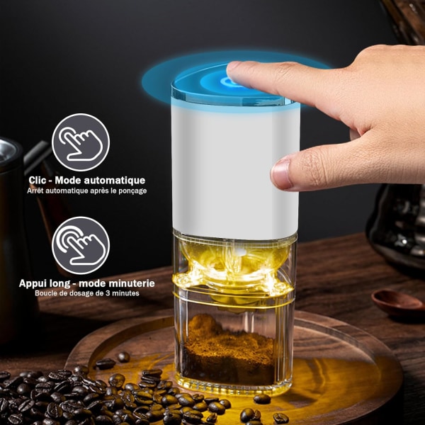 Elektrisk kaffekvern (hvit), USB-oppladbar, egnet for B