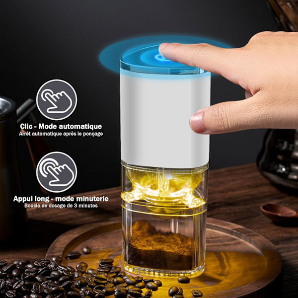 Elektrisk kaffekvern (svart), USB-oppladbar, egnet for bønner, nøtter, urter