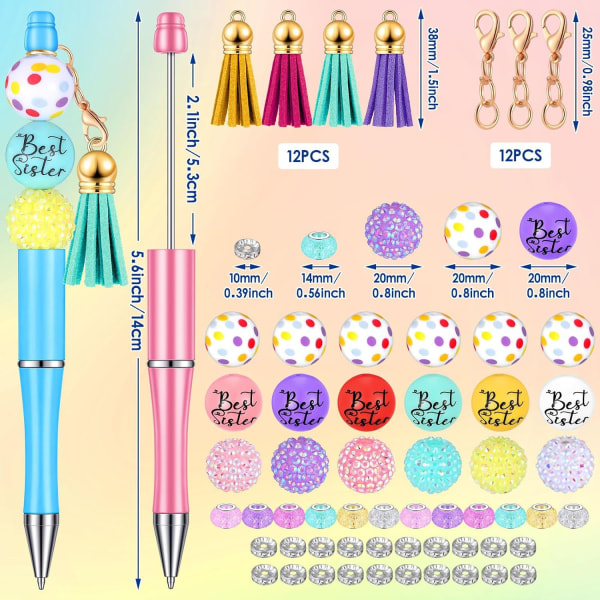 Set of 12 ballpoint pens (pink and blue model), plastic bead pen,