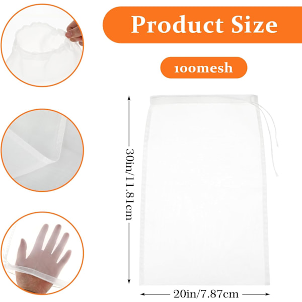 4 st (200 Mesh) Nylon-påsar för nötmjölk, 30 x 20 cm Fint Masknät Ostdukspåsar