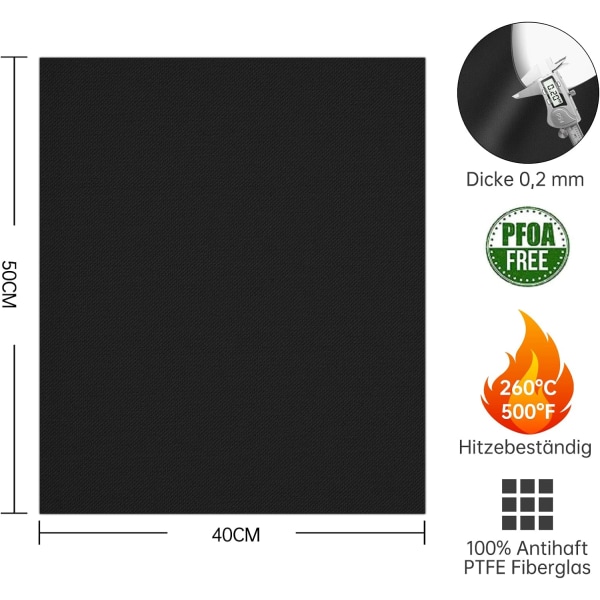 Grillmatte 50X40CM, et sett med 4 FDA Teflon grillmatter, gassgrill, non-stick, PFOA-fri, maksimal temperatur 260 ° C / 500 ℉