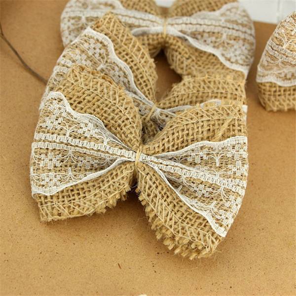 50 stk. dekorative burlap og blonde sløjfer - Khaki - Rustikt look - til