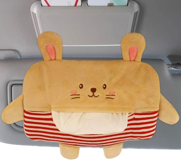 Visor Tissue Holder, Cartoon Car Tissue Box, Soft Plush Tissue, C