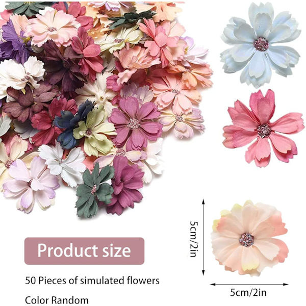 Flerfarget kunstig tusenfryd blomsterhoder 50 stk (tilfeldig farge) Min