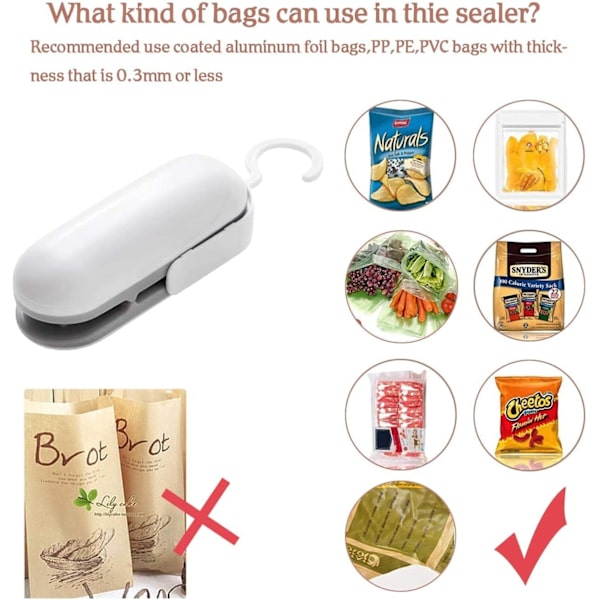 Mini Sealer (Hvid), 2 i 1 Varmeforseglingsmaskine Vakuummaskine Bærbar Forseglingsmaskine ABS Mini Sealer til Plastikposer