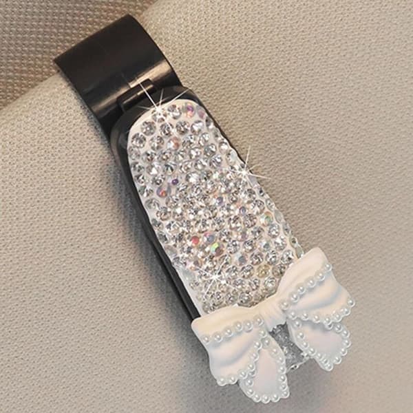 Solbril Klips til Bilsolskærm, Solbril Holder Klips - Rhinestone Sløjfe/Kamelia