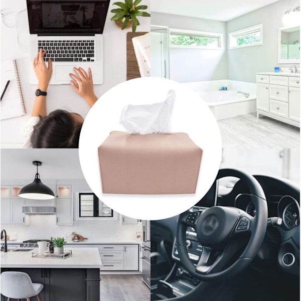 Pink Tissue Box Sæt, PU Læder, Rektangulær Badeværelse Opbevaring Hol