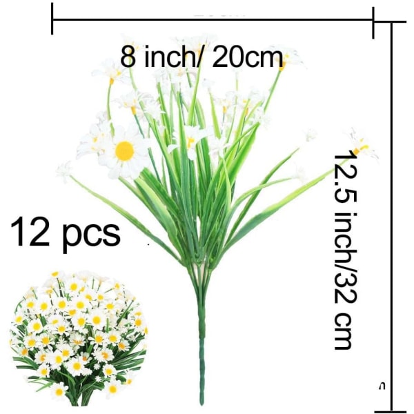 12 stilker (margeritter) UV-bestandige kunstige blomster for utendørs, Pa