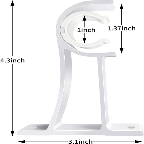 4 kappaletta valkoista alumiinista verhotangon pidikettä 118 cm verhotangon pidike