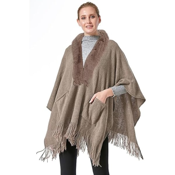 1 kpl Poncho Shawl (Khaki) Naiset Talvi Elegantti Neuletakki Cape Pock