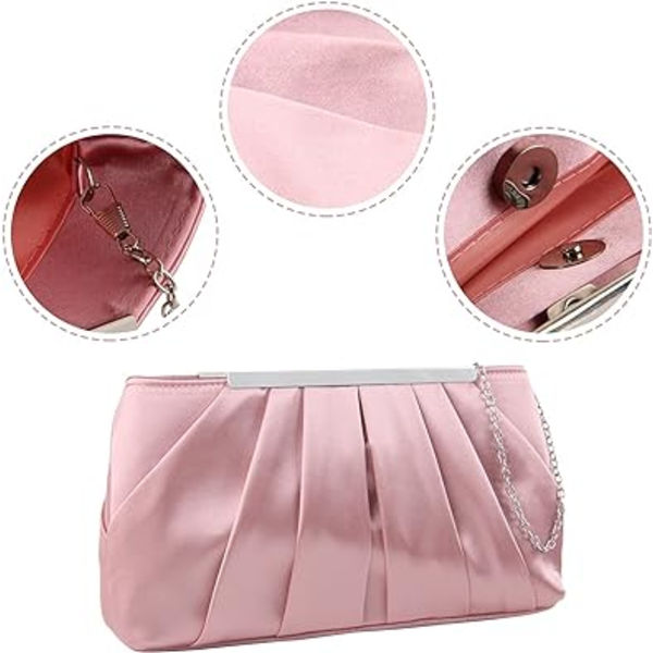 Rosé Satin Aftenveske for Kvinner Elegant Plissert Satin Aftenveske i PU