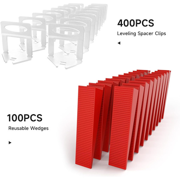 2,0 mm flislegging hjelpepakke, flislegging nivelleringssett med 1 tang, 400 klips (2,0 mm), 100 gjenbrukbare kiler for legging av fliser tykkelse 3–12 mm