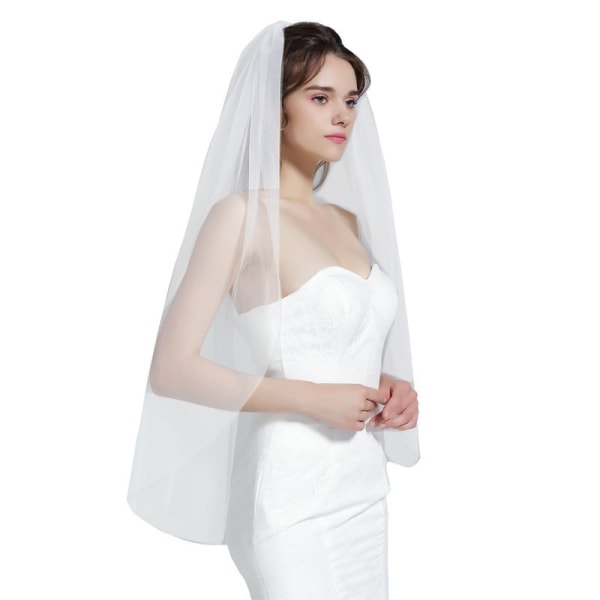 Bridal Wedding Veil 1 Layer Simple Ivory White Metal Comb Sh
