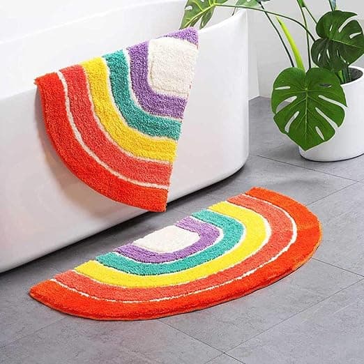 (40x60cm) Regnbue Bademåtte Halvrund Mikrofiber Absorberende