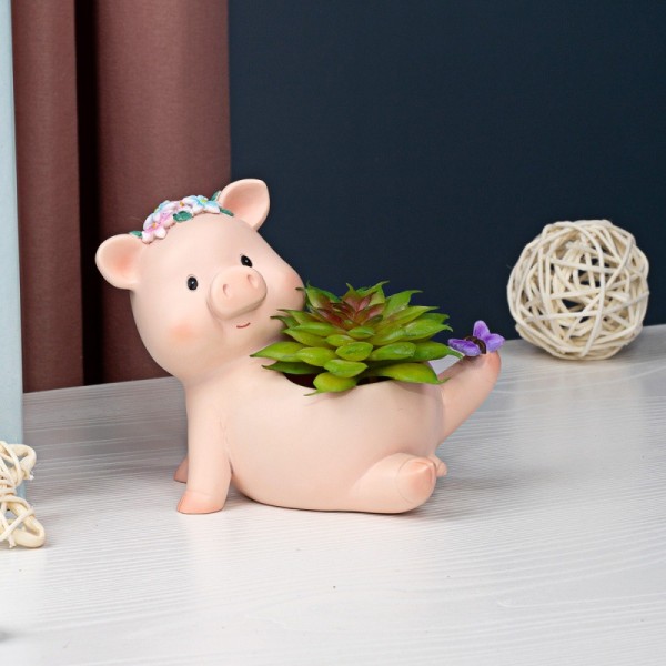 Pink Cute Pig Flower Pot Cute Animal Pig Shaped Resin Succulent P