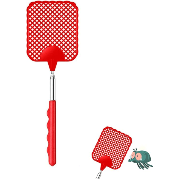 Retractable Fly Swatter (Musta+Punainen), Retractable Fly Swatter, Kestävä ja Tukeva Teleskooppikahva, Kevyt Manuaalinen Tuholaistorjunta