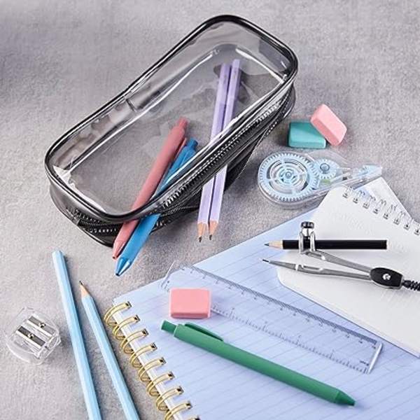 Transparent sort etui, velegnet til studerende, kontor, blyanter