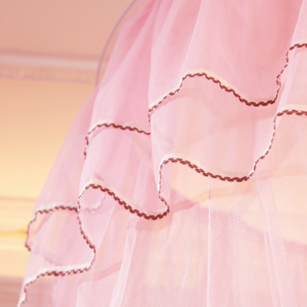 (Pink) Dome Myggenet, Elegant Blonde Prinsesse Himmelhimmel Netting med 2 Sommerfugle Dekorationer