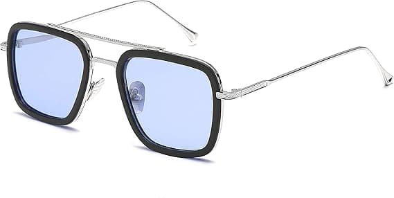 Silver Frame Vintage Aviator Solglasögon Fyrkantig Metall Ram Rektangulär Ram Klassiska Modeglasögon UV-skydd