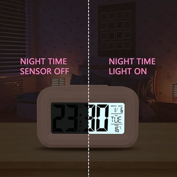 (Rosa) Batteridrevet digital alarmklokke, LED digital alarmklokke, stor skjerm med temperaturdatoklokke for hjemmekontor