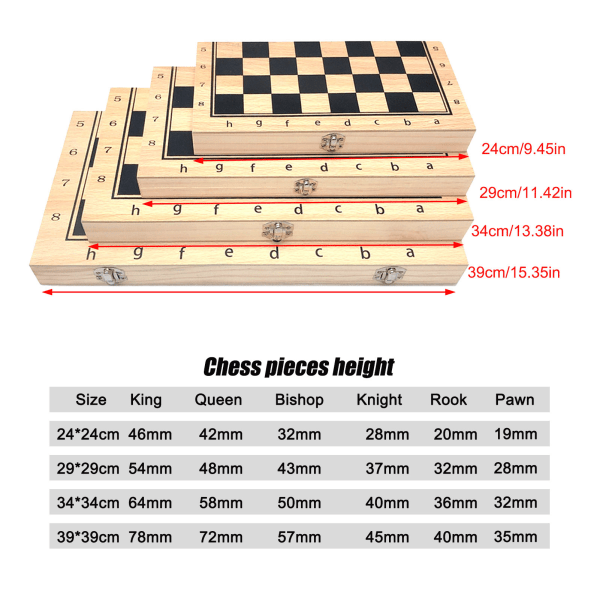 24*24CM Game Kit Schack, Dam och Mill Set 3 i 1 Wooden Folda