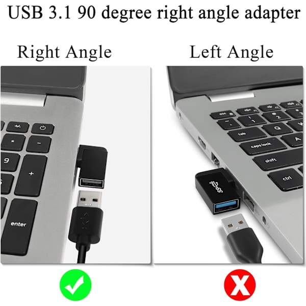 90° vinklet USB 3.1-adapter 10 Gbps USB 3.1 hann til hunn, høyre vinkel USB A 3.1-kontaktkonverter, støtter dataoverføring, OTG, 3A-lading, 2 stk. (høyre vinkel sidealbue)