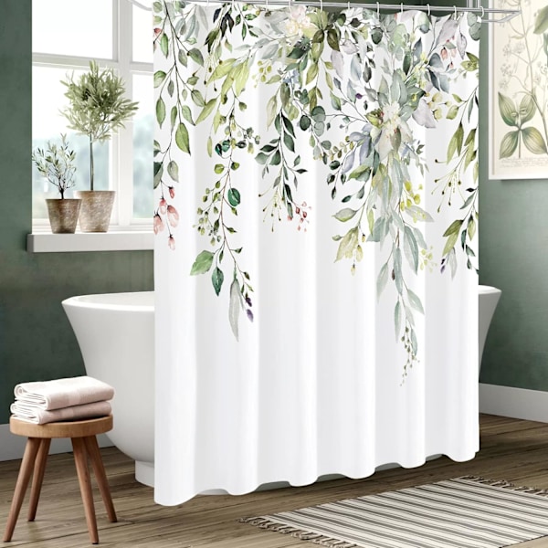 Grøn eukalyptus bruseforhæng, akvarel planteblade og flor