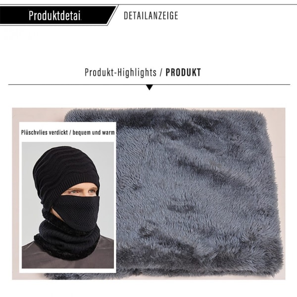 (Harmaa) Miesten talvihattu ja naamiosetti Suksi Balaclava Tuulenpitävä Paksu Pehmoinen Neulehattu Pojille Kaula Lämmin Fleece Suunnittelijahattu