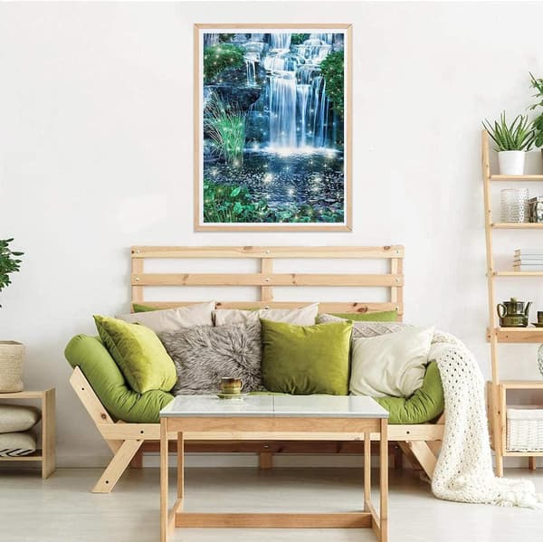 DIY 5D Diamantmaleri Vandfald Græs Fuld Tilbehør, Landskab