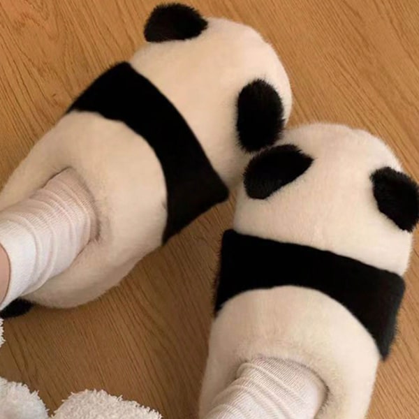 36-37 Panda-tofflor i bomull för kvinnor, vinter, söta hemmatofflor