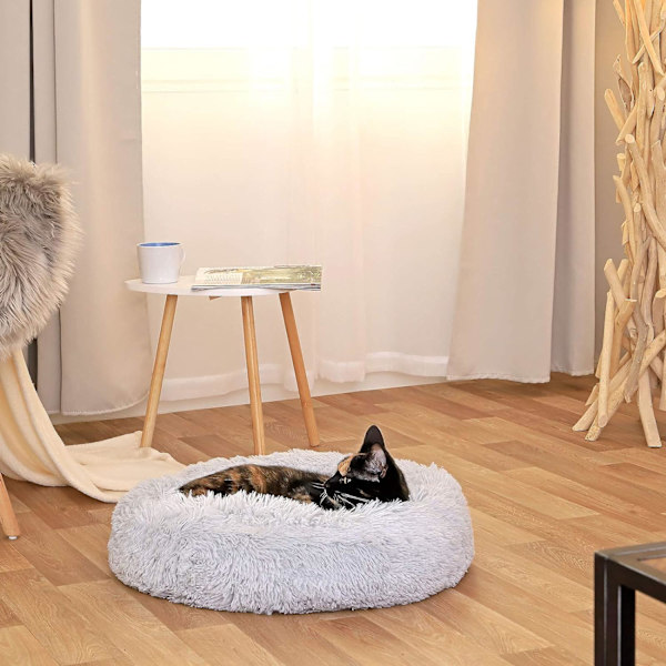 Rund hundekurv kattepute donut kurv, (S) 40 cm Ø lysegrå