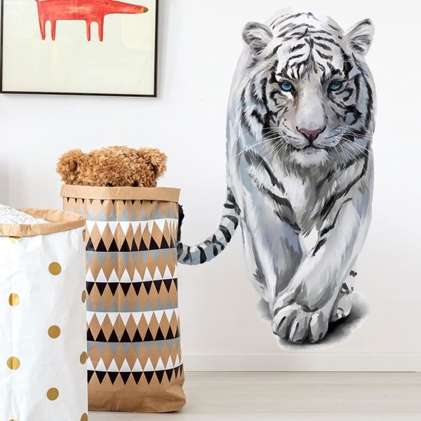 Naturlig Tiger Dekal, Wild White Tiger Väggdekal, DIY dekorativ
