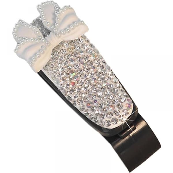 Solbriller Klips for Bilskjerm, Solbriller Holder Klips - Rhinestone Sløyfe/Kamelia