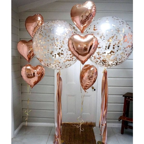 Rose Gold Hjerte Ballon 50 Stykker Størrelse 45 cm - Oppustelig Helium