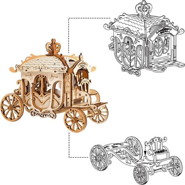 3D-tremodellsett vogn i tre - Modellsett for puslespillbygging C