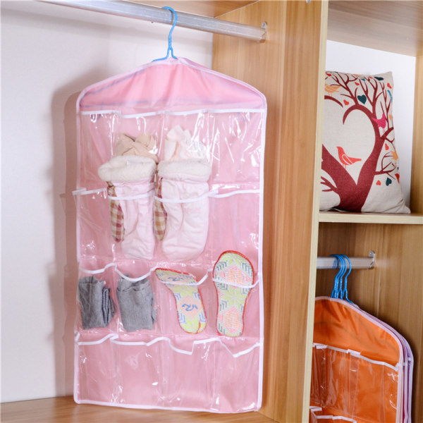 Orange Ny bärbar garderob 16 multifunktionella hängande väska strumpor