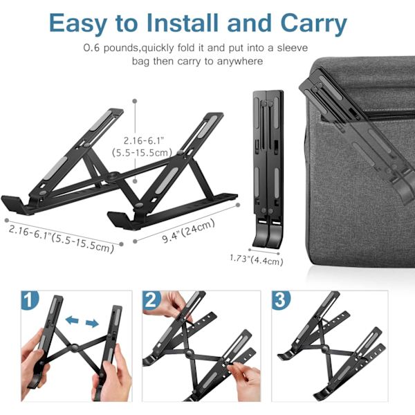 Bærbar computer stand – Sort, foldbar bærbar computer stand til at hæve 6 justerbare