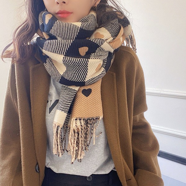 (Svart och vit) Varm lång sjal, stor halsduk, vinter dubbelsidig kärlek mode halsduk, kashmir textur, unisex