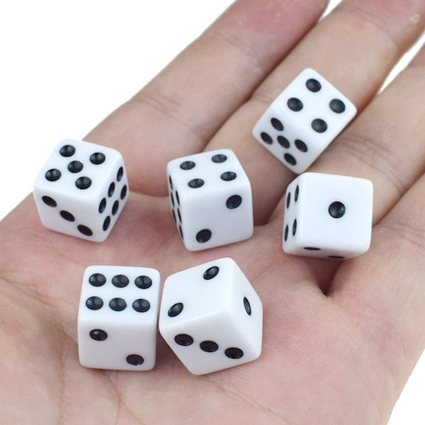 10 st 16 mm akryltärningar svart/vit 6-sidig kasinopokerspel bar