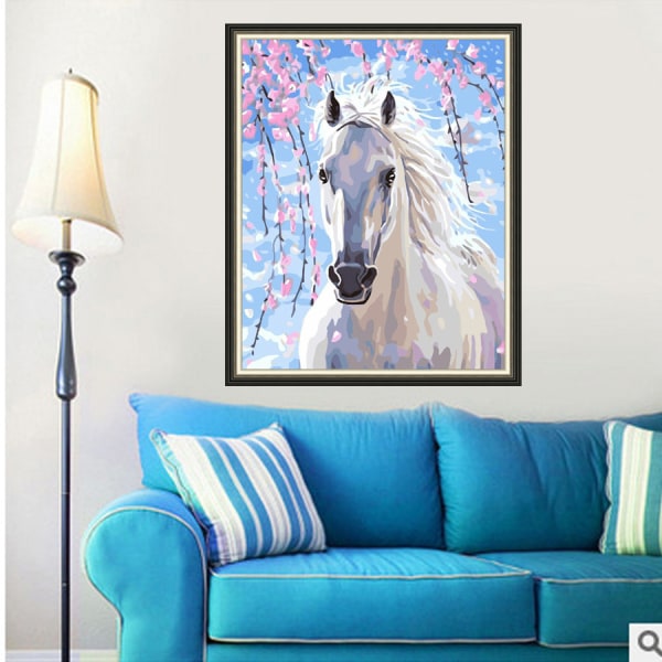30x40 cm DIY 5D Diamond Painting Horse Cherry Blossoms Full Access