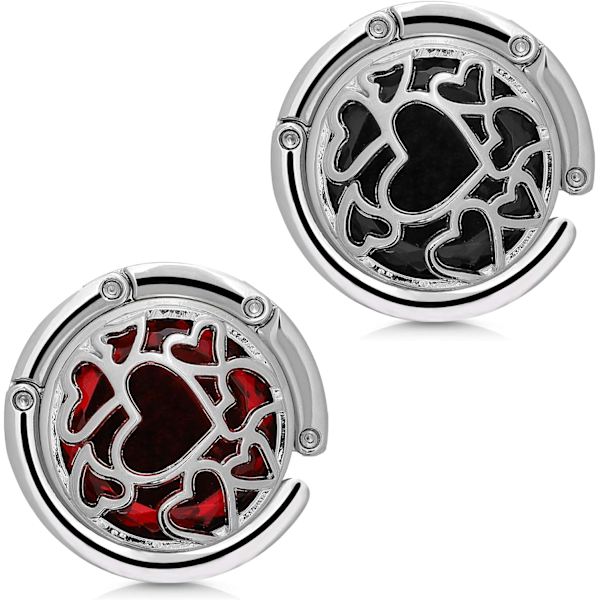 2 st Handväskkrok - Svart-Röd-Silver Diamant Hjärta - Fällbar Me