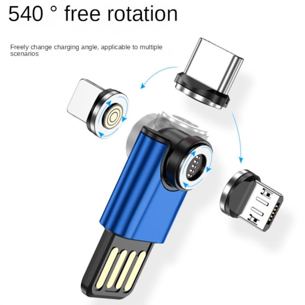 Blå Mini Bærbar USB 3A Magnetisk Adapter 540 Graders Hurtiglading