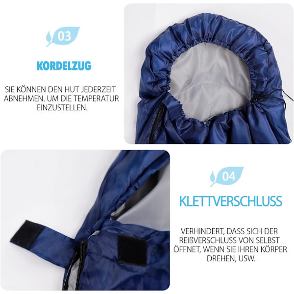 Navy Blue - Vandtæt Rektangulær Sovepose med Kompression